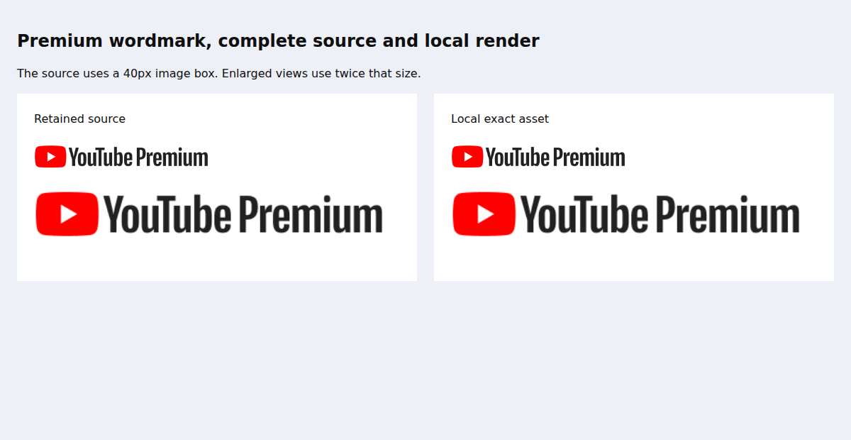 Complete Premium source and local wordmark at observed and doubled size