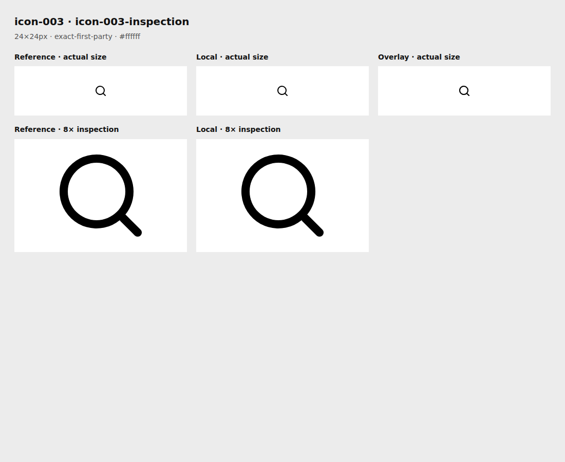Reference, local asset, overlay, and enlarged inspection for icon-003