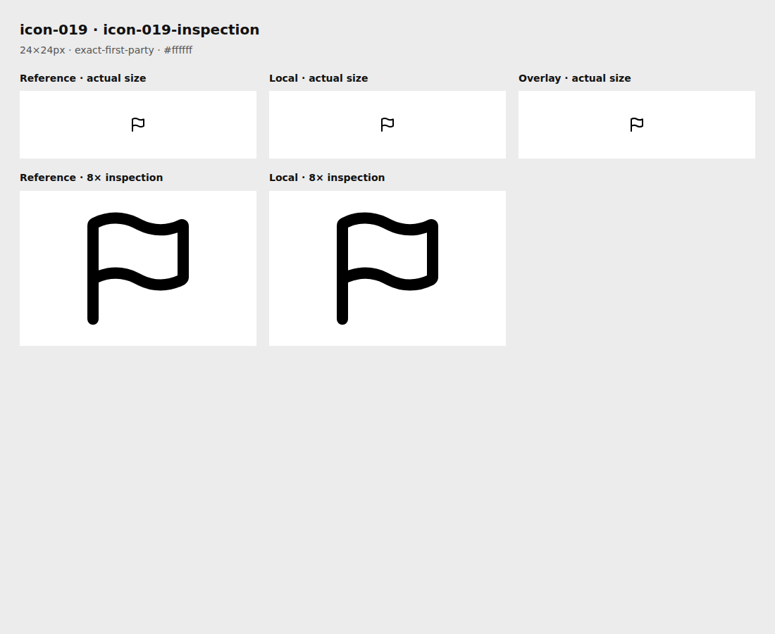 Reference, local asset, overlay, and enlarged inspection for icon-019
