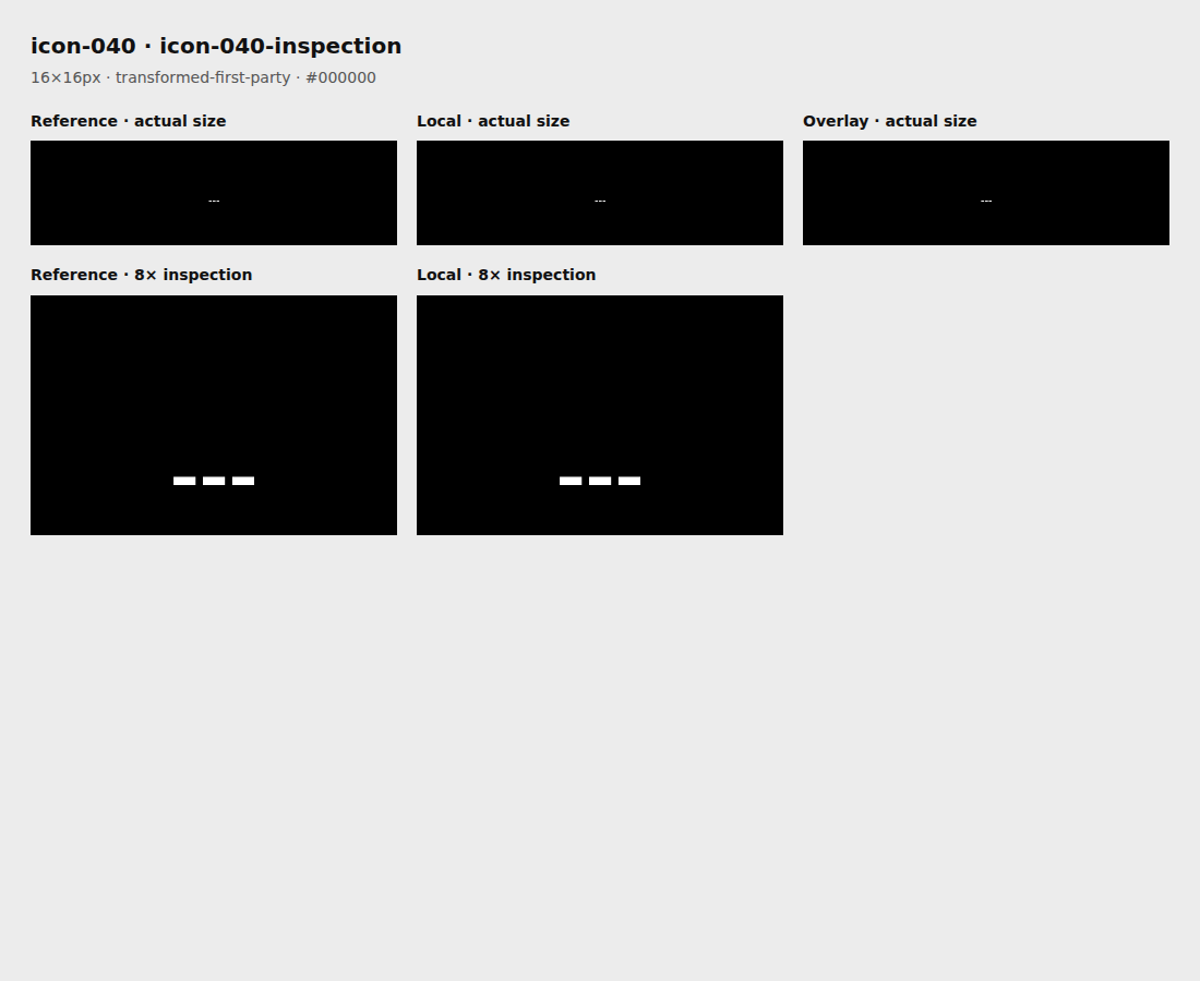 Reference, local asset, overlay, and enlarged inspection for icon-040