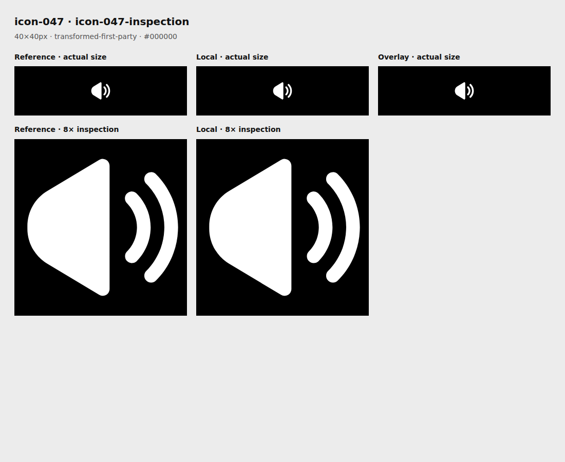Reference, local asset, overlay, and enlarged inspection for icon-047