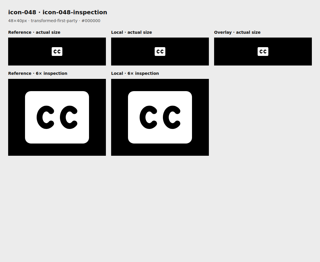 Reference, local asset, overlay, and enlarged inspection for icon-048