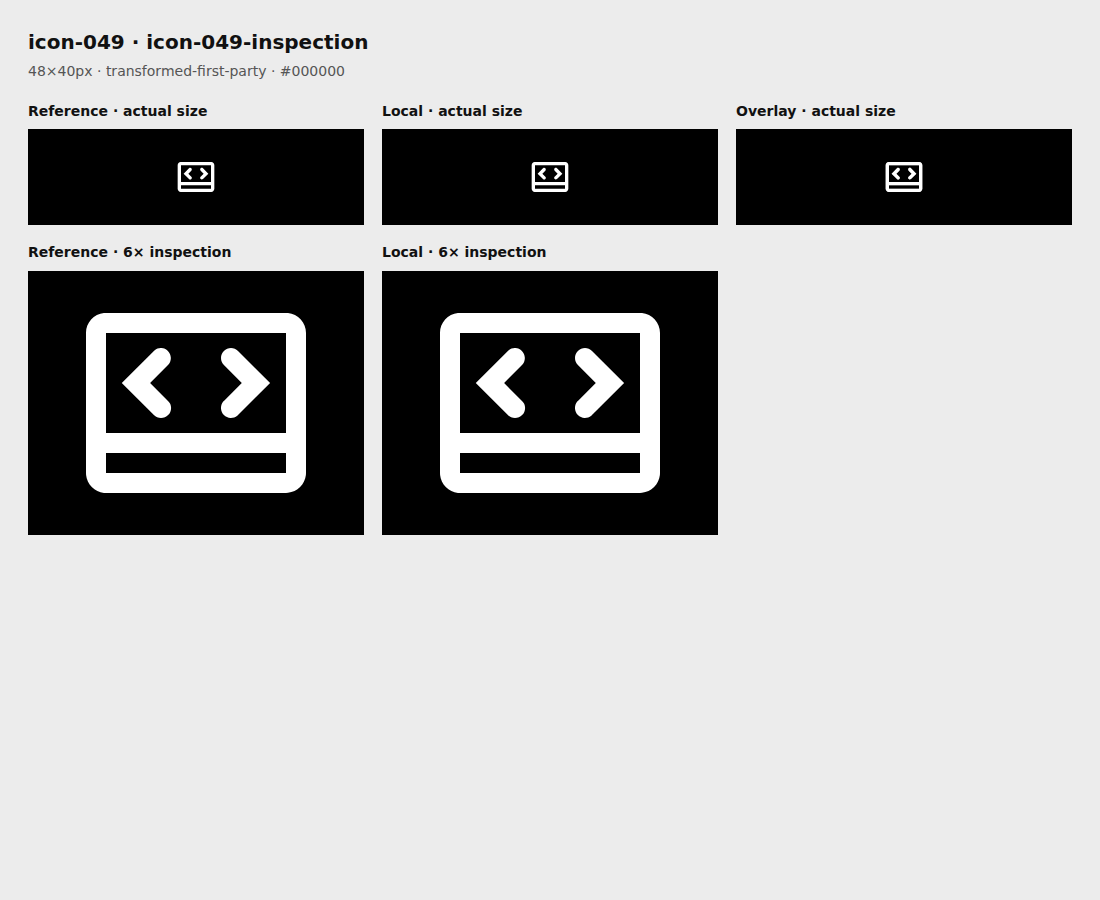 Reference, local asset, overlay, and enlarged inspection for icon-049