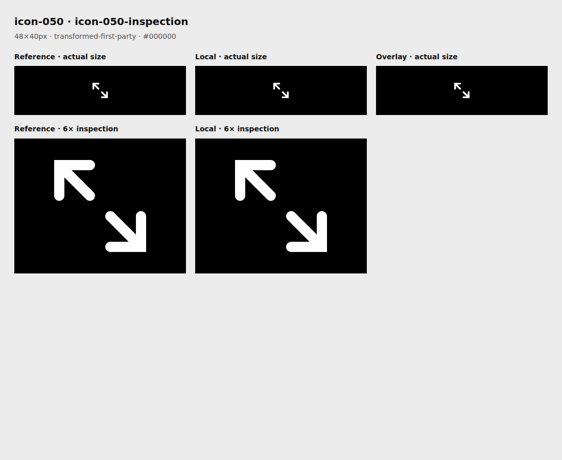 Reference, local asset, overlay, and enlarged inspection for icon-050