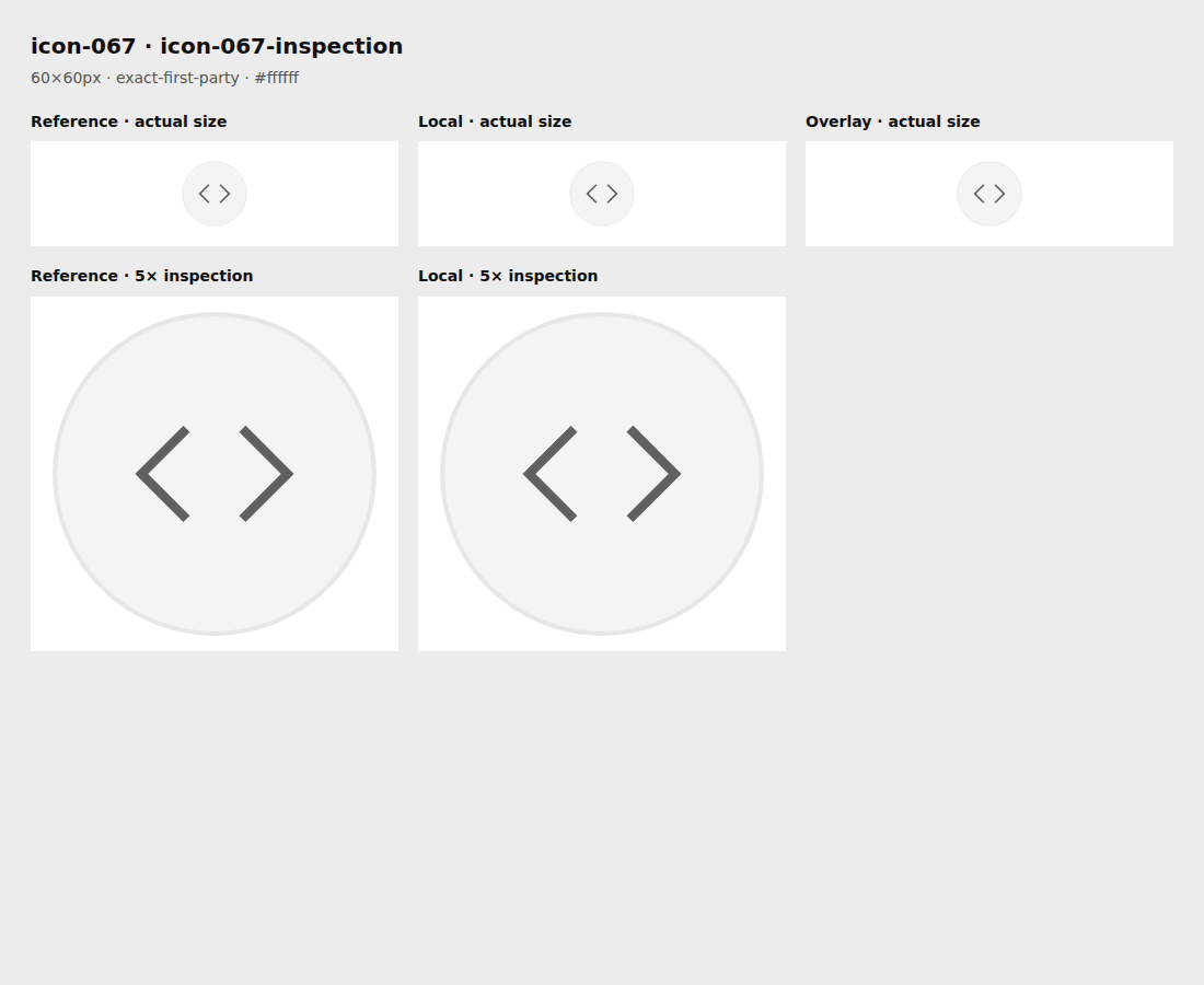 Reference, local asset, overlay, and enlarged inspection for icon-067